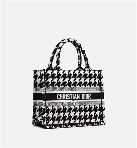 Small Dior Book Tote Black and White Macro Houndstooth 